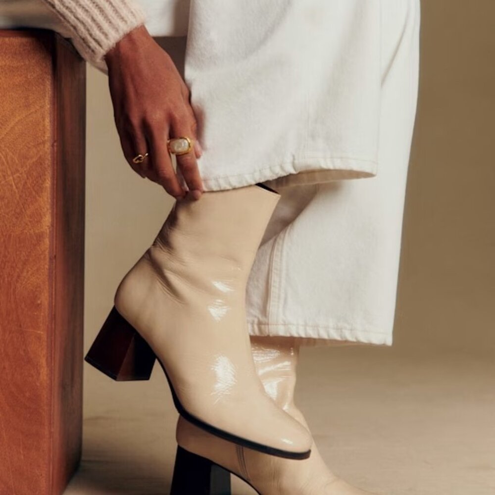 Sezane White Lacquer Axelle Ankle Boots - Size 10
